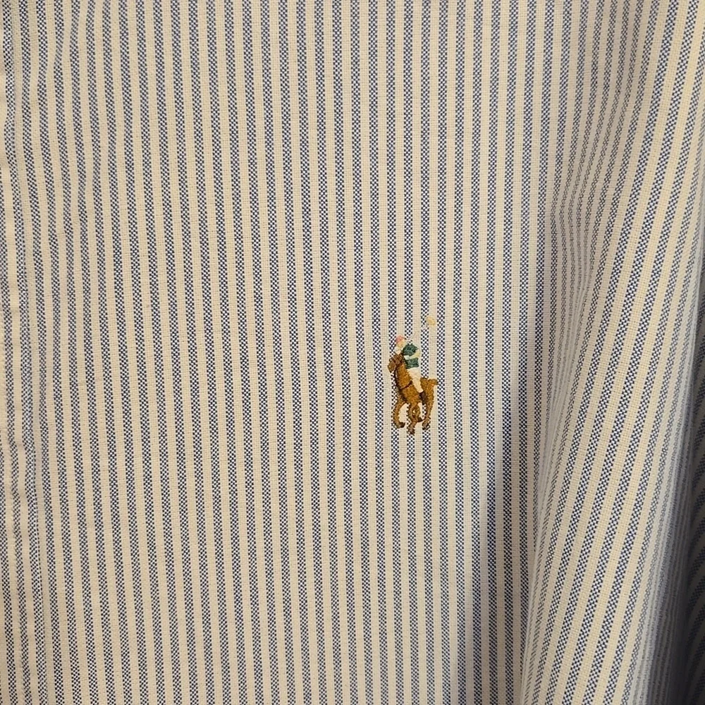 Men's Ralph Lauren Custom Fit White and Blue Pinstripe L/S Button Down Shirt